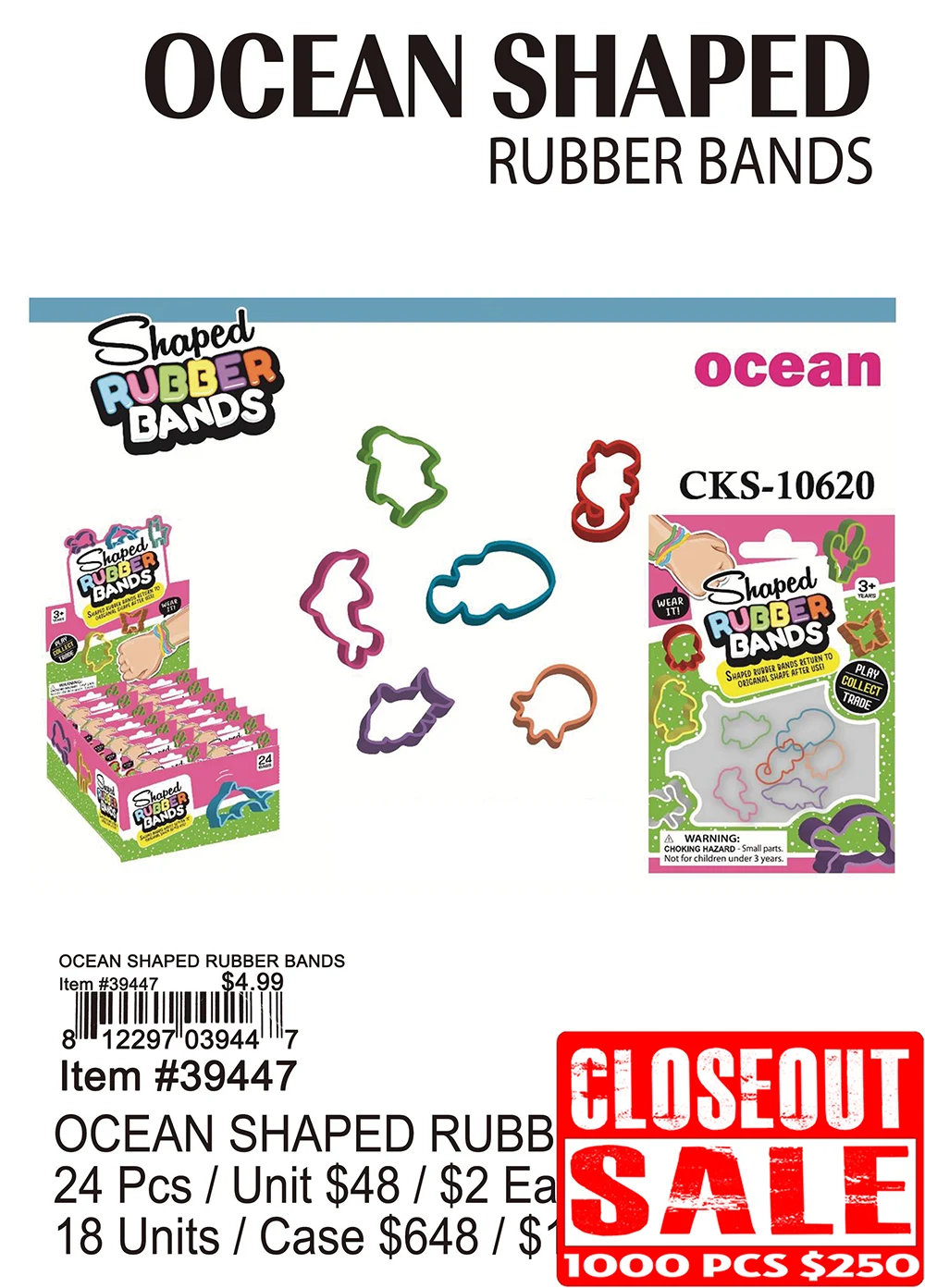 Ocean Shaped Rubber Bands - Closeout 1000 Pcs.